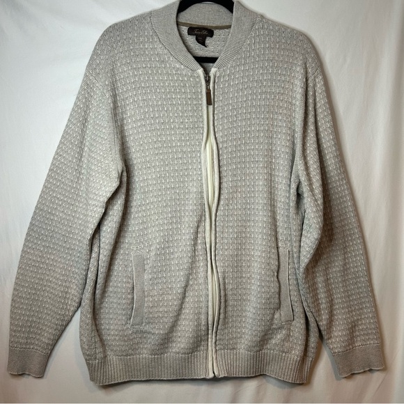 Tasso Elba Gray Zip Up Sweater with Textured Knit - Picture 1 of 6